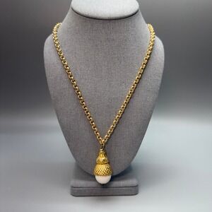 Vintage Acorn Pendant Gold Tone Cable Chain Necklace 24" Retro Chic Layering